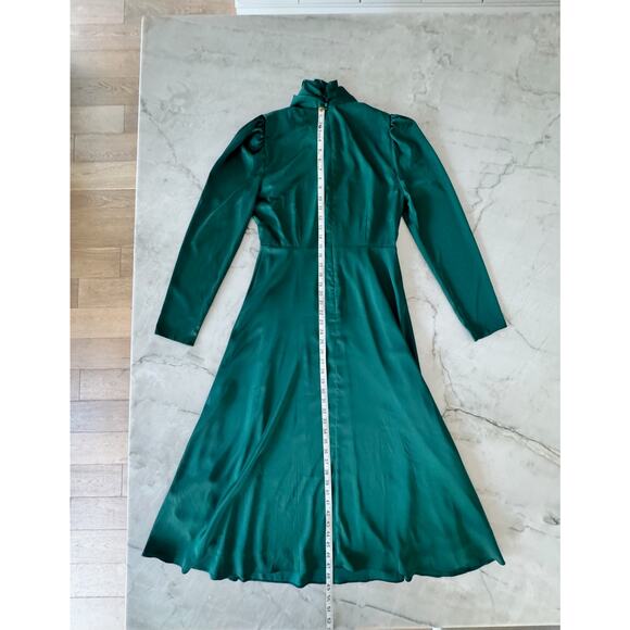 Alexia Admor Dress Sz 8 Emerald Green Satin Midi High Neck Long Sleeve NWT - Picture 7 of 8